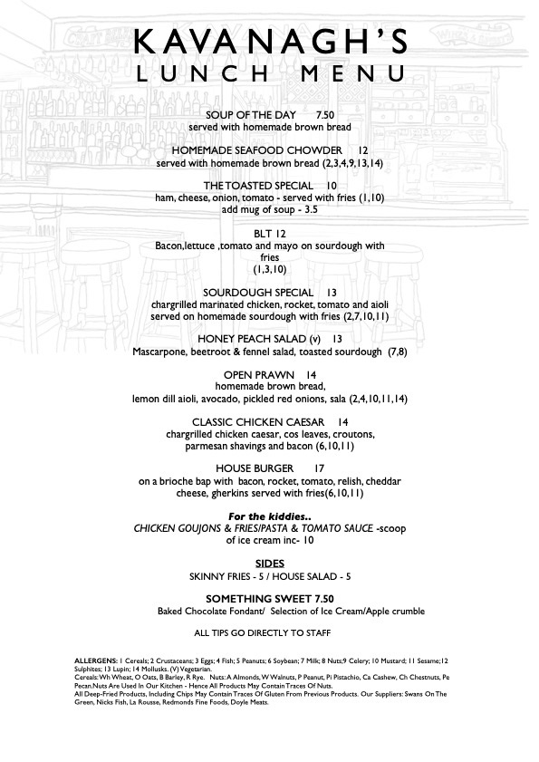 jpg version of Kavanaghs lunch menu